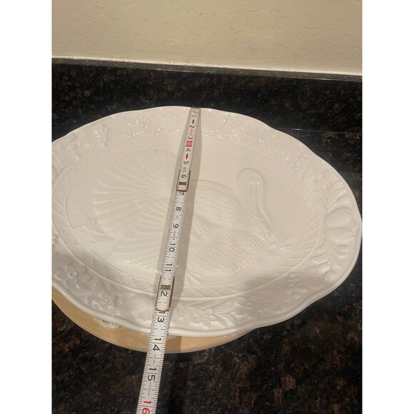 Ceramic Turkey Serving Platter Embossed White Ceramic - Picture 7 of 10